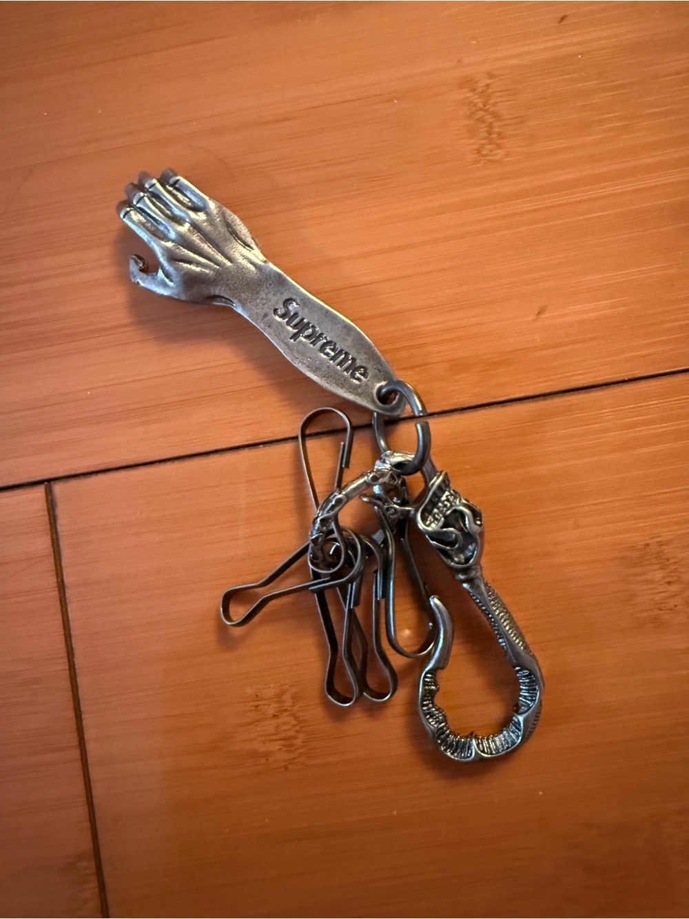 Supreme Silver Metal Hand Keychain with Sculpted Hook